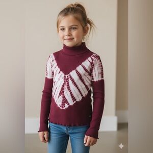 Justice shirt Rhododendron tie dye‎ maroon mock neck top tee long sleeve new*